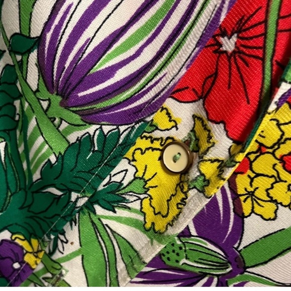 Retro JcPenny Vibrant Tropical Floral Button-Up Shirt- sz 12 - Picture 5 of 6